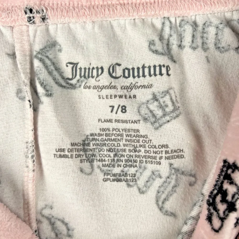 Juicy Couture Girls 7/8 Pink Logo Pajama Pants Crown Print Sleepwear Bottoms